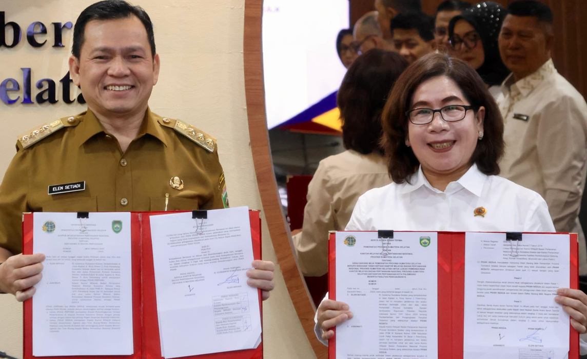 Gubernur Elen Setiadi Bersama Kakanwil BPN Sumsel Tantadangani Kerjasama Bidang Pertanahan