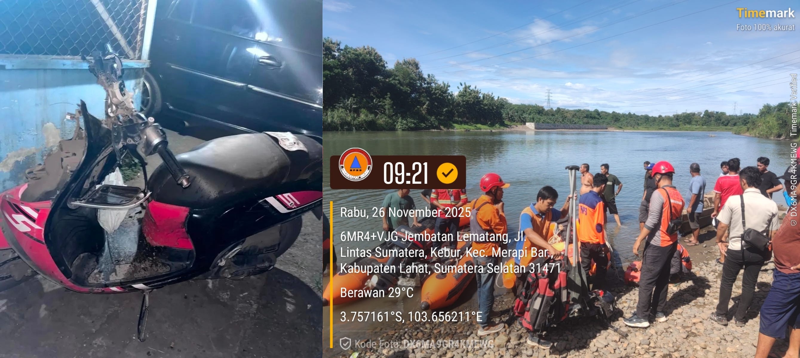 BPBD Lahat Bantu Pencarian Korban Lakalantas Jatuh dari Jembatan Kebur ke Sungai Lematang