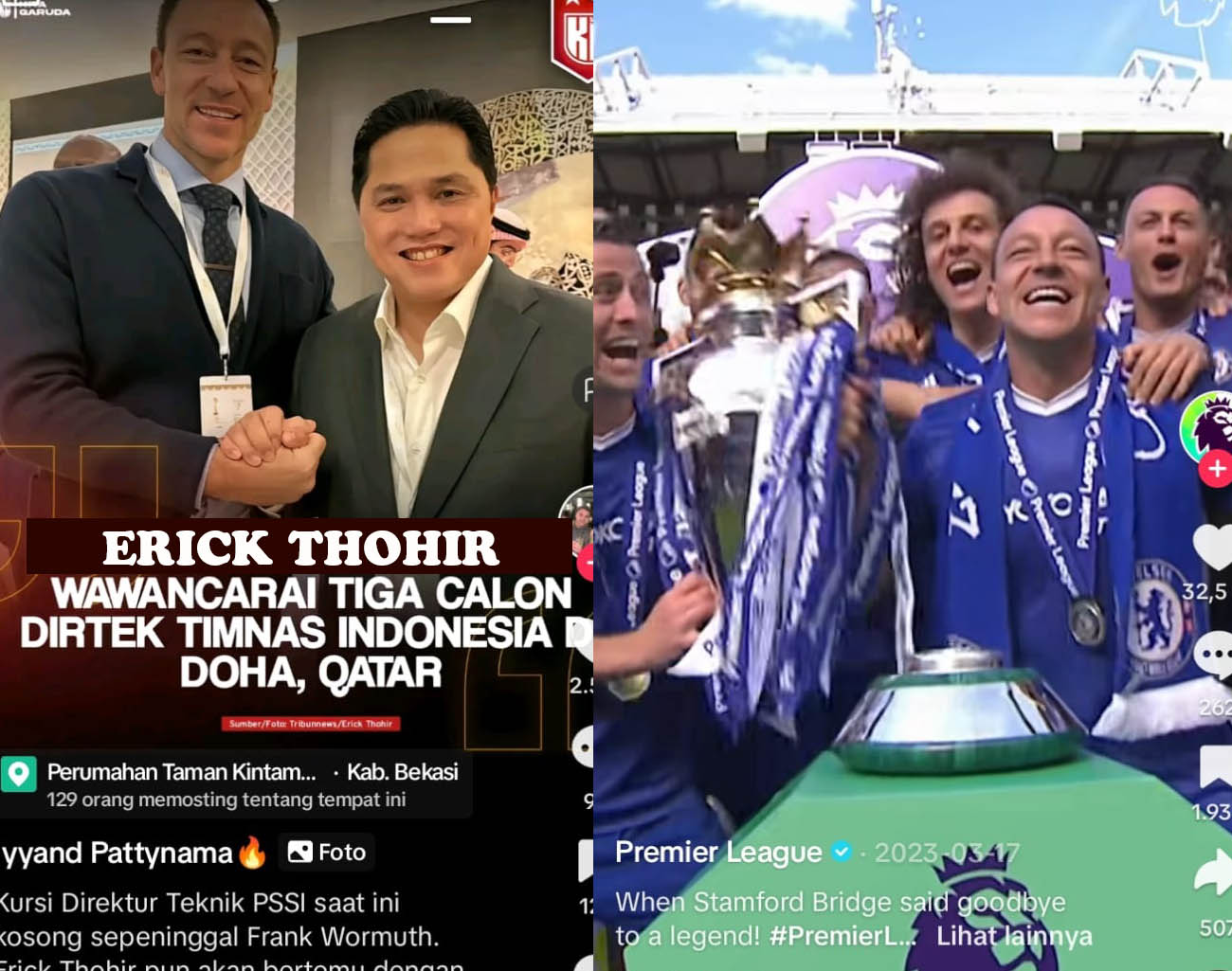 Jabat Tangan Erick Thohir-John Terry, Eks Kapten Chelsea, Dirtek Timnas Indonesia, Kualifikasi Piala Dunia