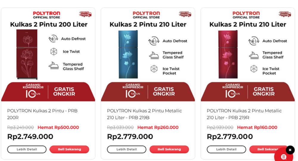 Harga Kompetitif! Ini 3 Rekomendasi Kulkas 2 Pintu Dari Polytron!