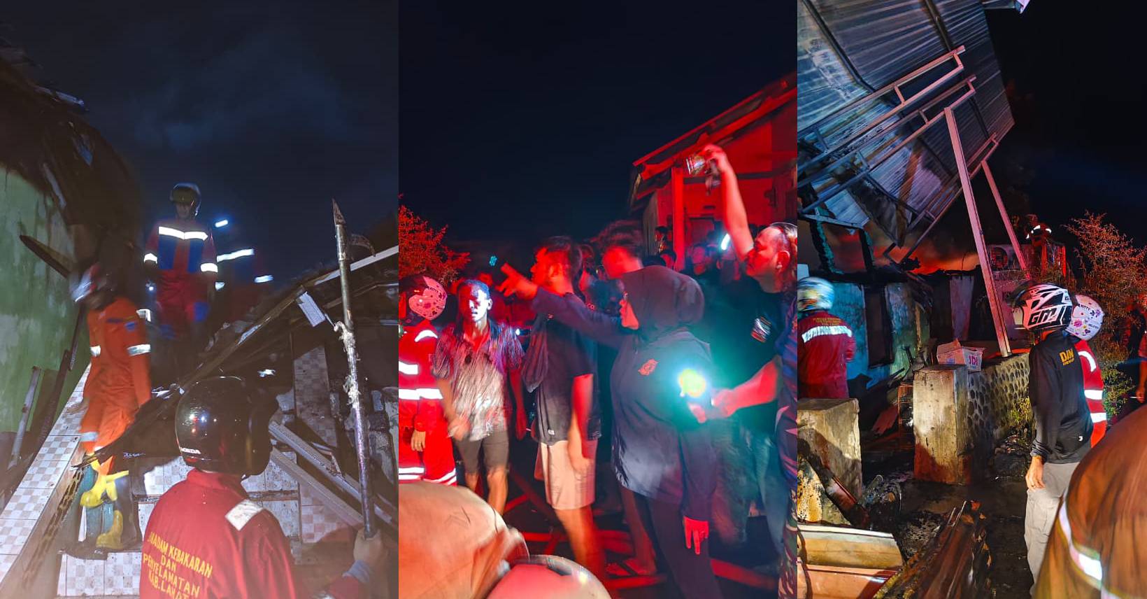 Damkar Muara Enim Bantu Padamkan Api Kebakaran Rumah di Pasar Bawah Ulu Lahat