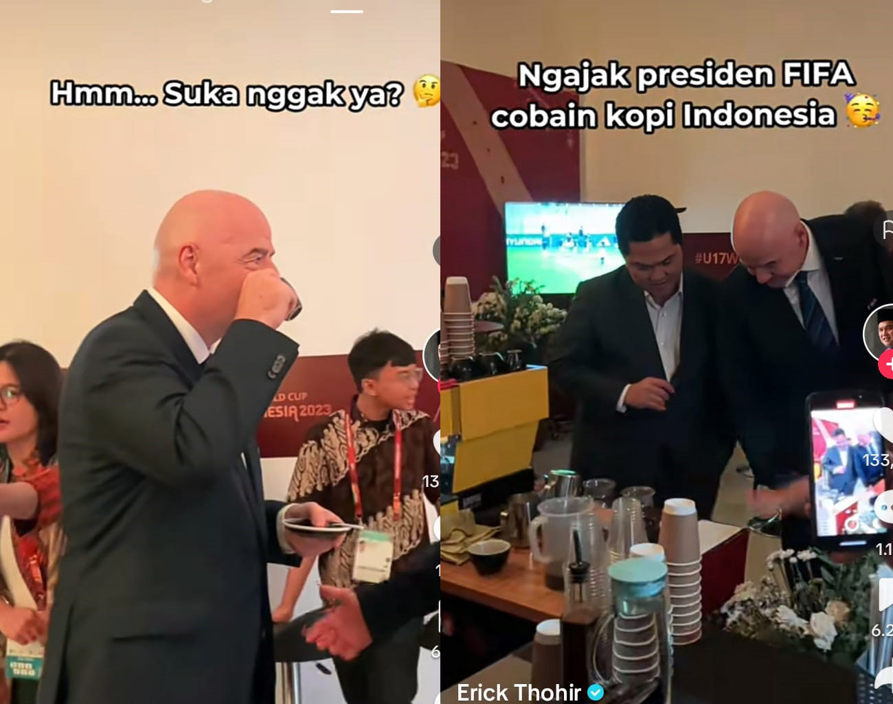 Erick Thohir Ajak Presiden FIFA Coba Minum Kopi Indonesia, Hasilnya Ketagihan, Gianni Infantino: Terima Kasih 