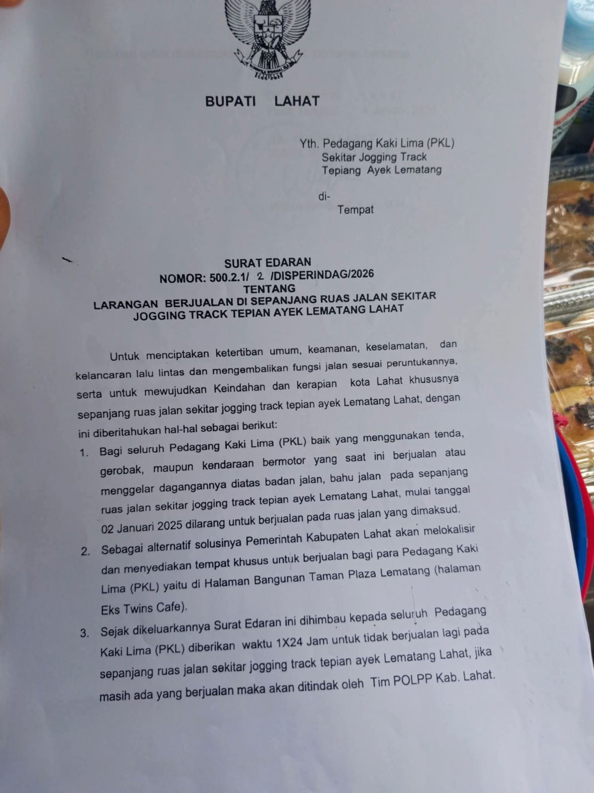 HMI Cabang Lahat Dukung Surat Edaran Bupati Tertibkan PKL di Kawasan Jogging Track Tepian Ayek Lematang