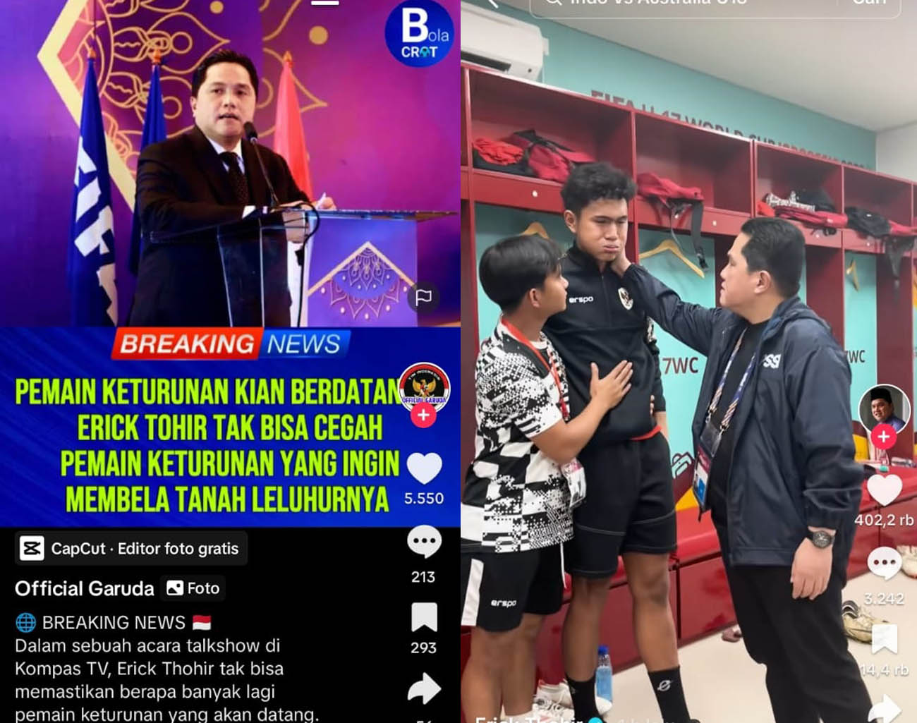 Erick Thohir Balas Permintaan Mantan Ketua PSSI, Stop Pemain Keturunan, Kualifikasi Piala Dunia 2026