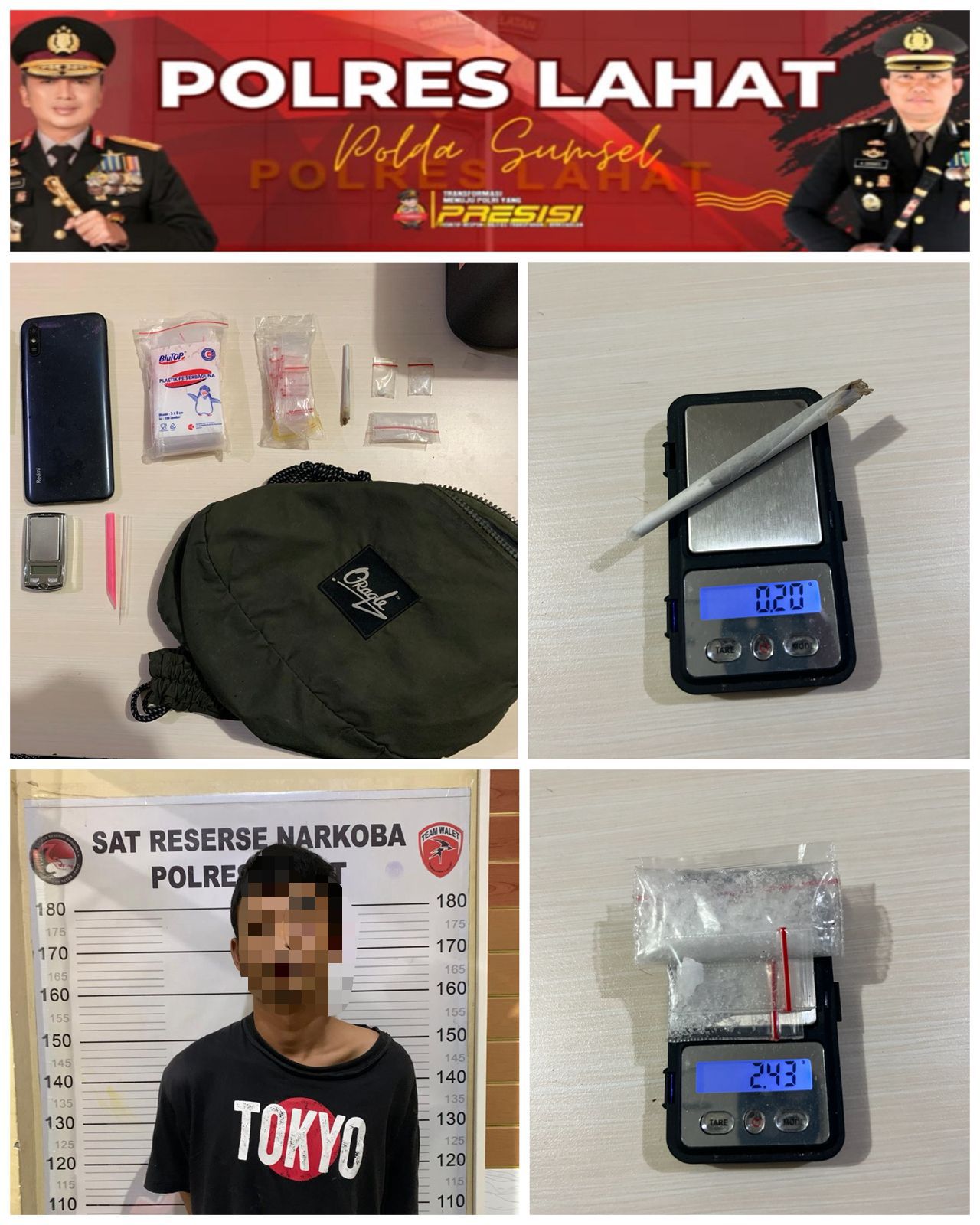 Polres Lahat Ungkap Kasus Narkoba, 3 Paket Sabu dan Ganja Diamankan