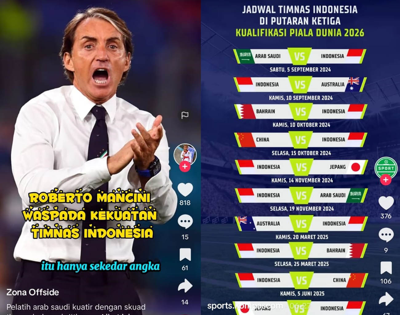 Pertandingan Arab Saudi vs Indonesia Seru, Roberto Mancini Tanggung Malu, Kualifikasi Piala Dunia 2026