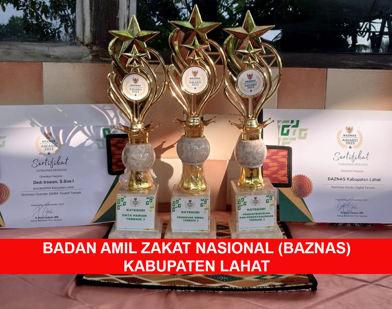Baznas Lahat Terima Penghargaan pada Acara Rakorda dan Baznas Award Provinsi Sumsel