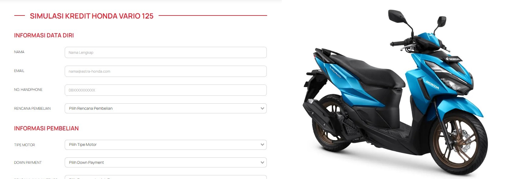 Cara Mudah Pesan Motor Baru, Vario 125 Terbaru, Layanan Kredit dan Tunai, Produk Motor Honda Indonesia