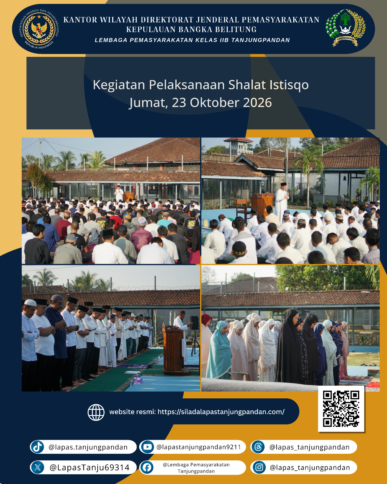 Lapas Kelas IIB Tanjungpandan Gelar Salat Istisqa, Panjatkan Doa Memohon Turunnya Hujan