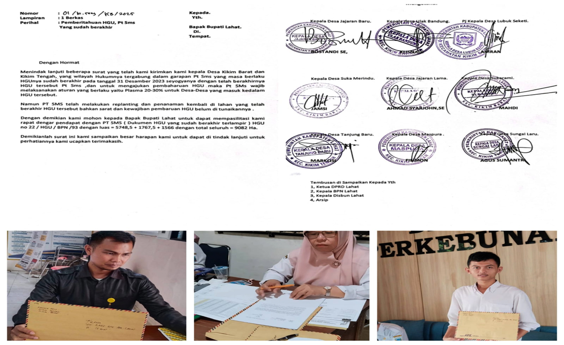 Sembilan Desa di Kikim Area Kirim Surat ke Bupati Lahat, Minta Fasilitasi Penyelesaian HGU PT SMS Telah Habis