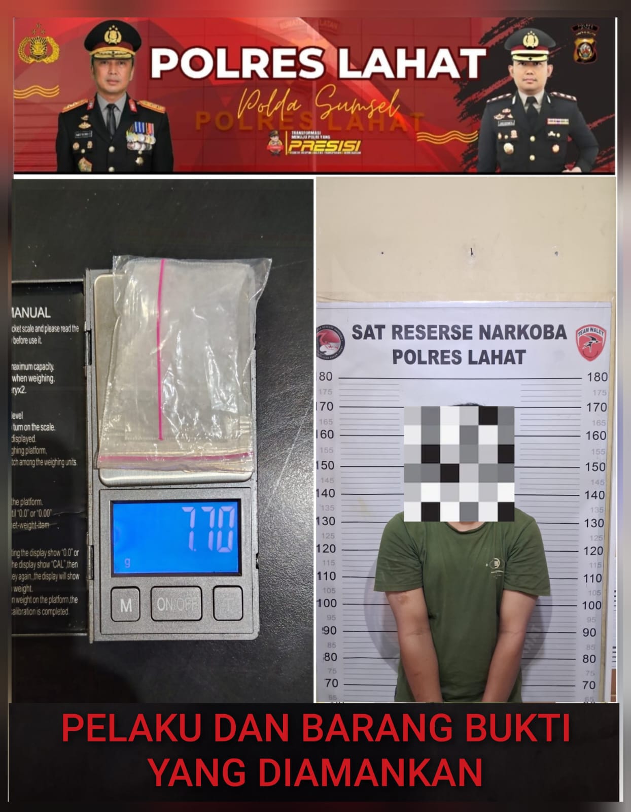 Satresnarkoba Polres Lahat Ungkap Dugaan Peredaran Sabu 7,70 Gram di Jalan Penghijauan