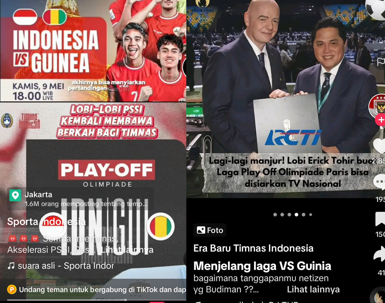 Live TV Nasional Indonesia vs Guinea, Ketua PSSI Erick Thohir Berhasil Lobi FIFA dan Prancis Olimpiade Prancis