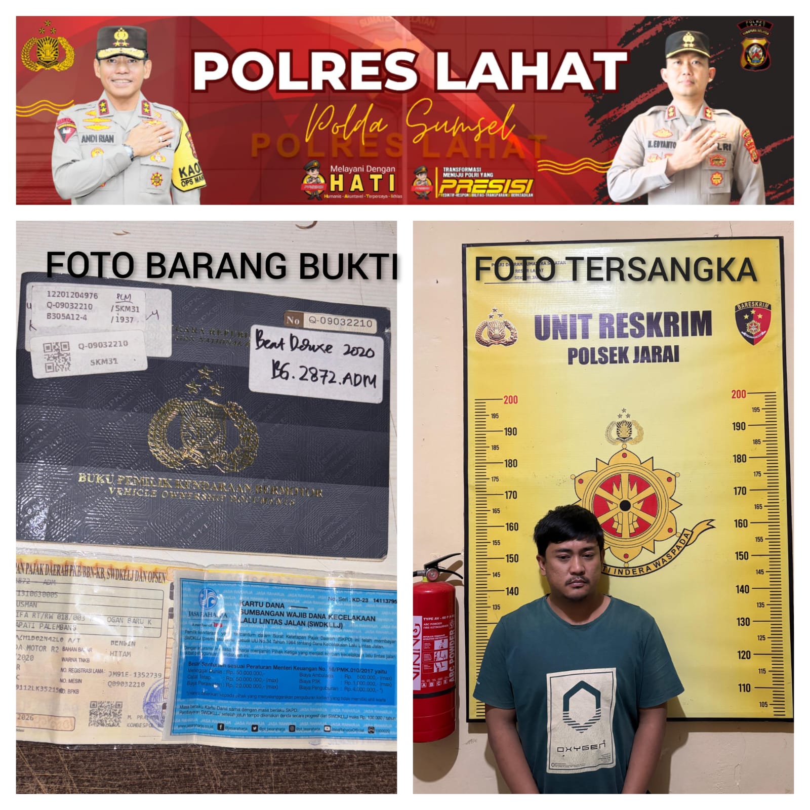 Pinjam Motor Tidak Dikembalikan, Jajaran Unit Reskrim Polsek Jarai Berhasil Ungkap Kasus Penggelapan Motor