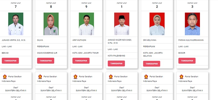 Daftar Calon Sementara (DCS) DPR RI Dapil Sumsel 2 dari Partai Gerakan Indonesia Raya