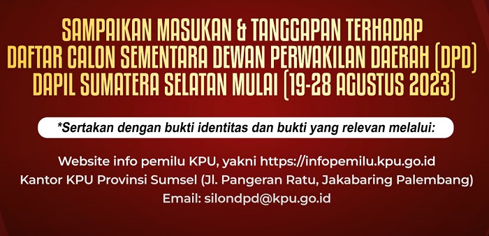 Daftar Calon Sementara Anggota DPD Sumatera Selatan
