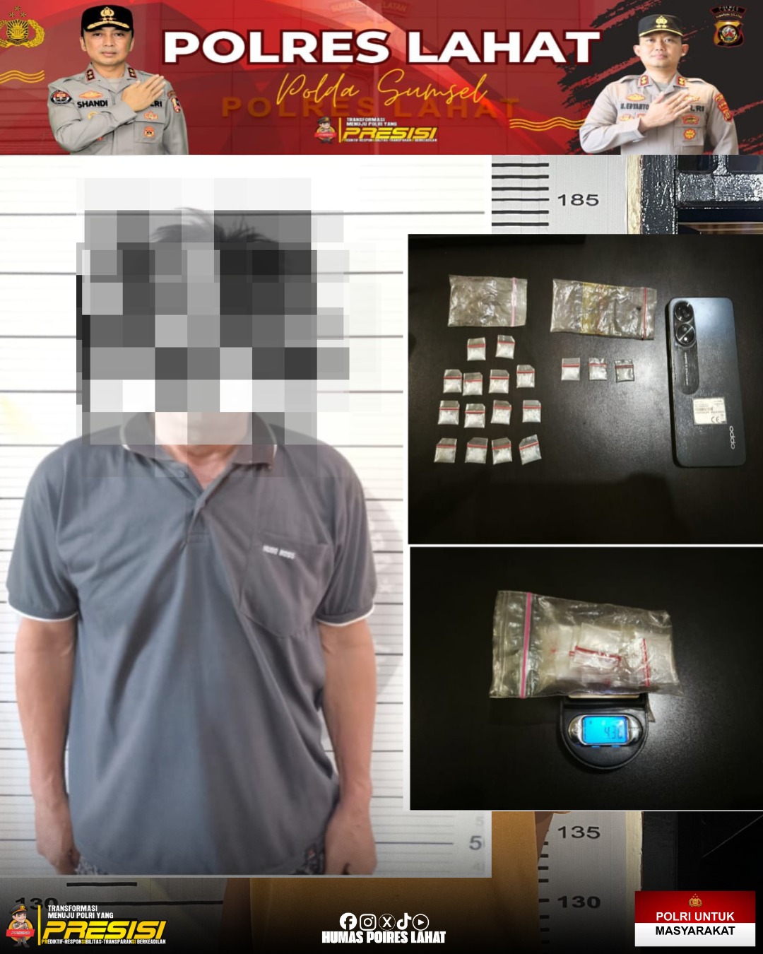 Polres Lahat Ungkap Kasus Narkotika, Sita 17 Paket Sabu di Merapi Barat