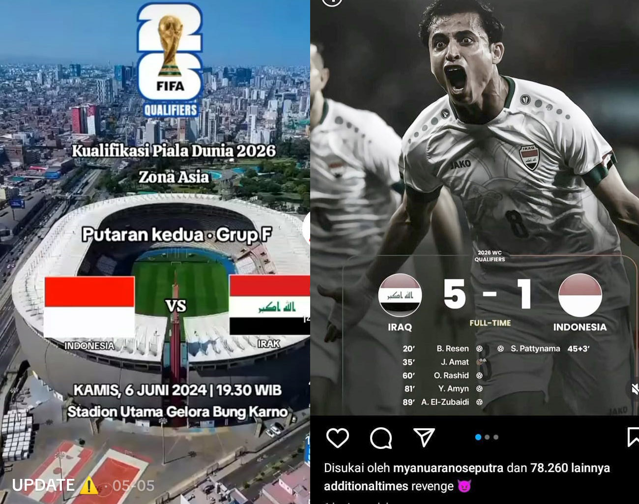 Waspada Irak, Leg 1 Kualifikasi Piala Dunia 2026 Zona Asia, Indonesia Kebobolan 5-1
