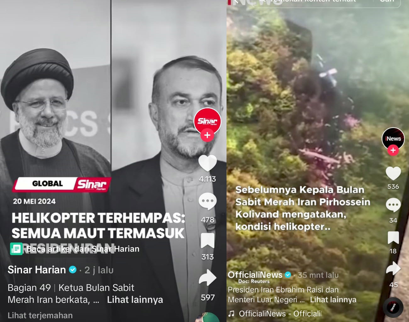 Kepala Bulan Sabit Merah Iran: Presiden Iran Ibrahim Raisy dan Menlu Hossein Amir Abdollahian Dipastikan Tewas