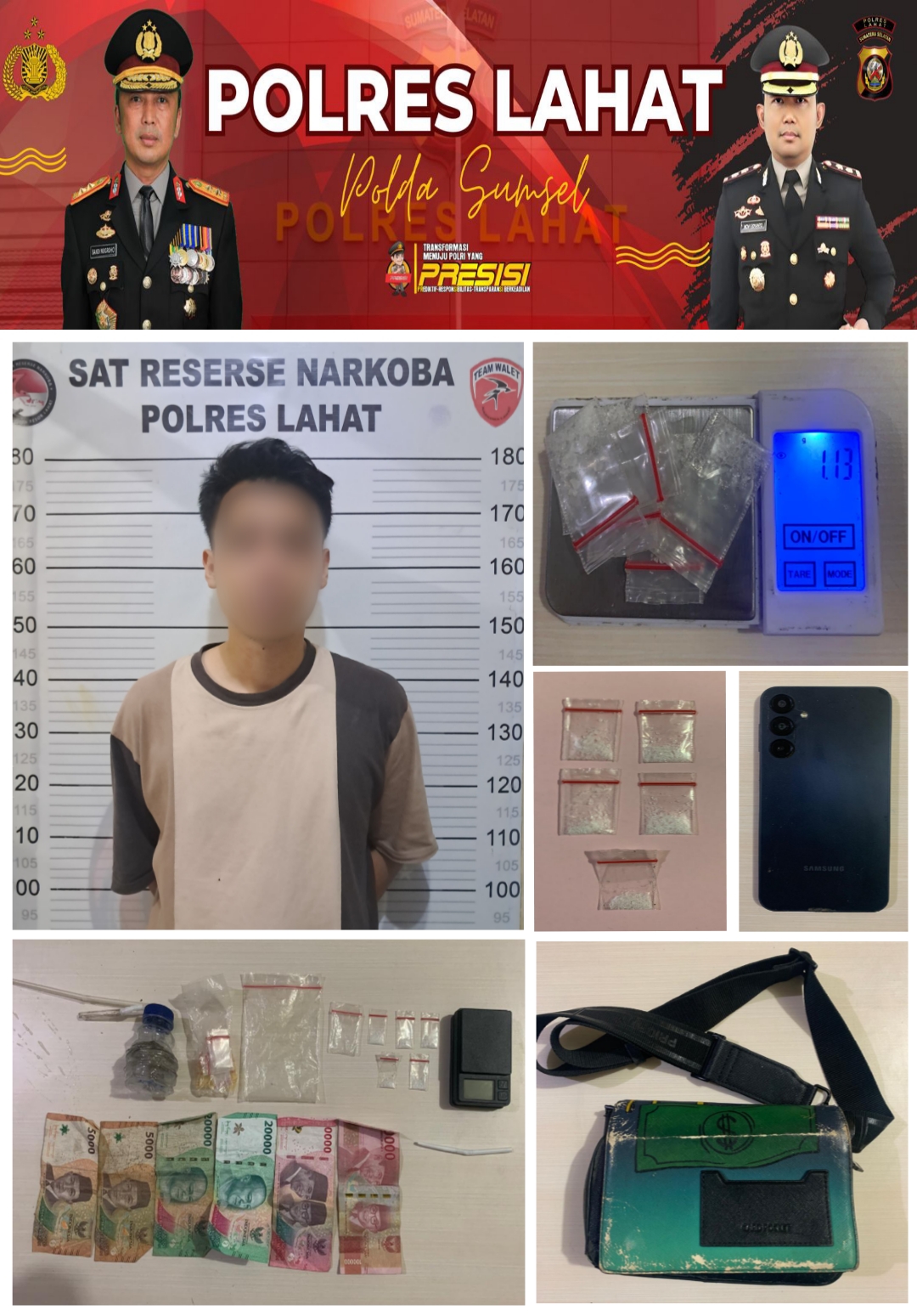 Lima Paket Sabu dan Satu Tersangka Diamankan Satresnarkoba Polres Lahat Polda Sumsel