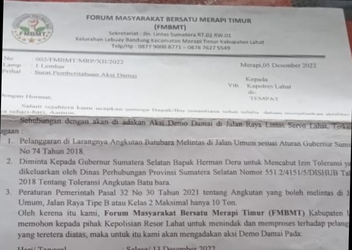 Besok, Forum Masyarakat Bersatu Merapi Timur Lahat akan Demo