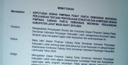 SK Definitif Ketua DPC PDI Perjuangan Lahat Cepat Keluar, Ini Alasannya