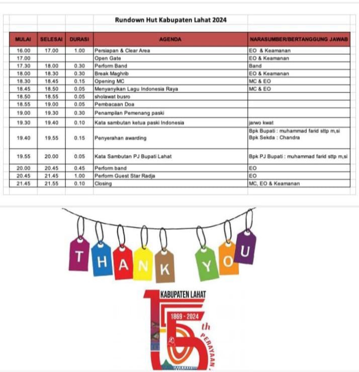 Mau Tauh Rundown Acara Puncak HUT Lahat Ke-155 Malam ini, Berikut Informasinya