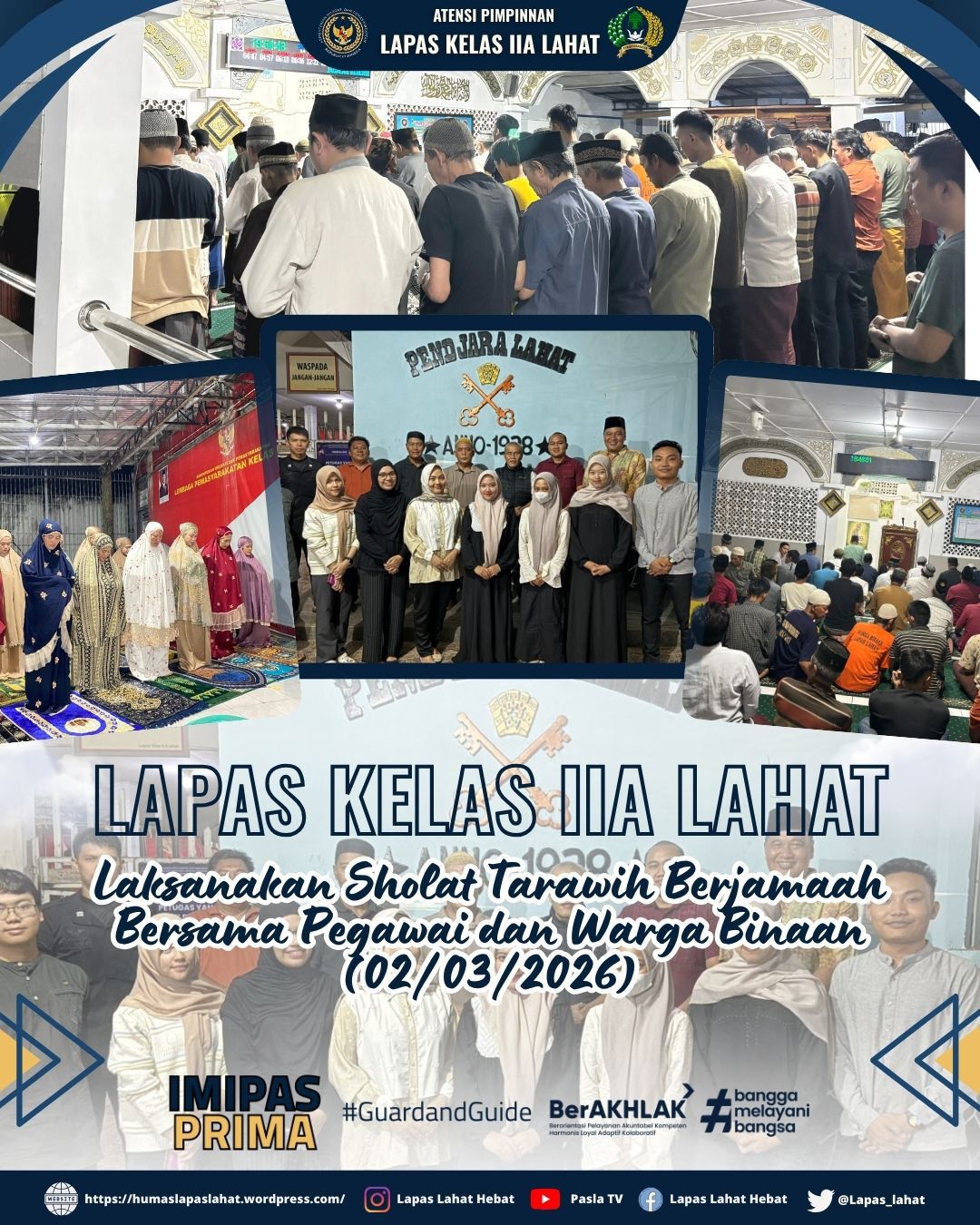 Lapas Kelas IIA Lahat Gelar Salat Tarawih dan Tadarus Bersama Warga Binaan