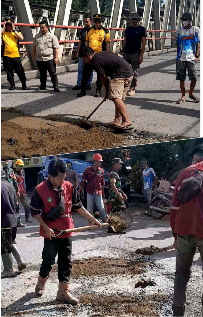 Forkopimcam Pun Sampai Turun Langsung Gotong - Royong Perbaiki Jalan Rusak