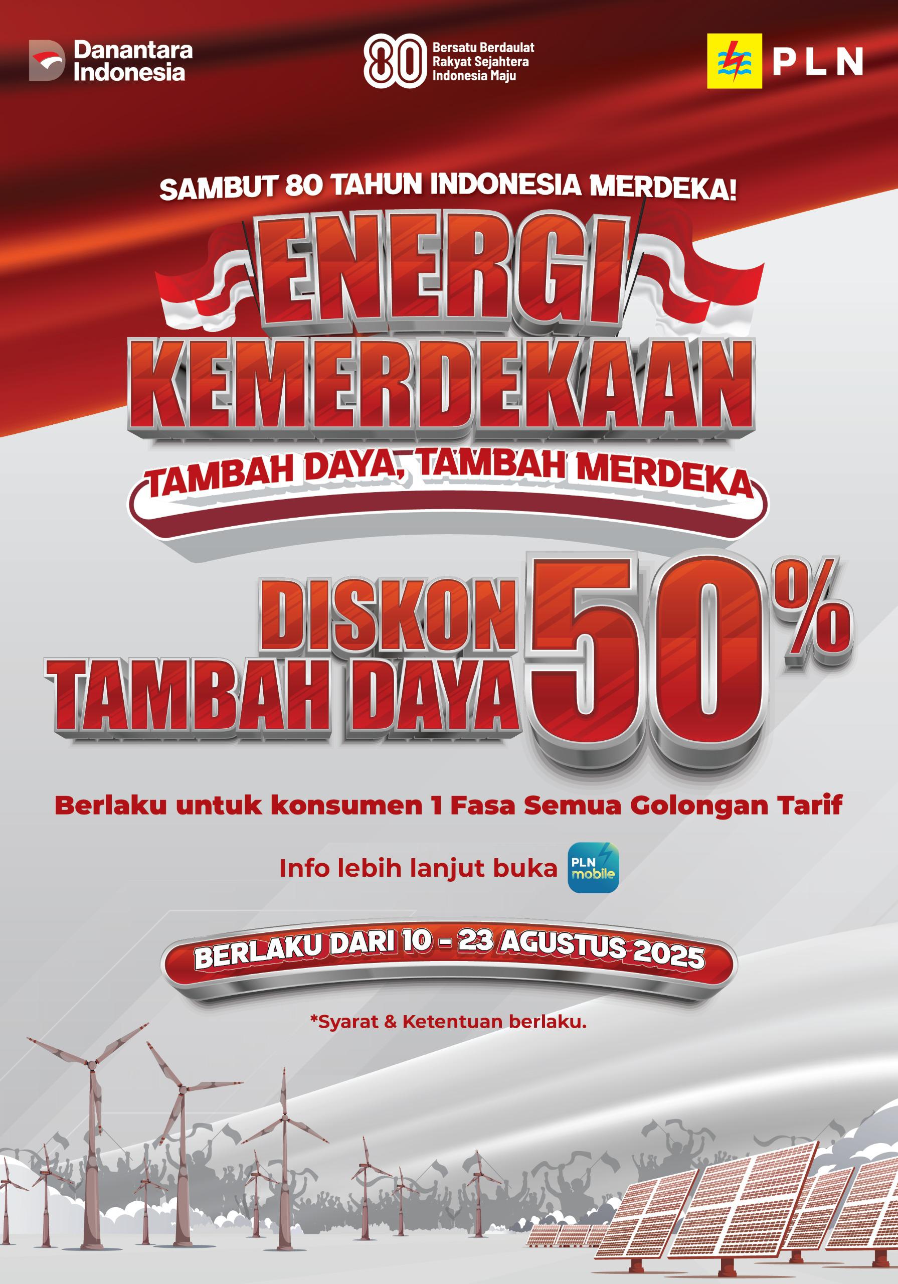 PLN Hadirkan Diskon Tambah Daya 50% Sambut HUT ke-80 RI