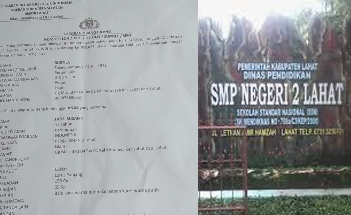 Dessi Susanti, Siswi SMPN 2 Lahat 2 Hari Tidak Ada Kabar, Orang Tuanya Mencari