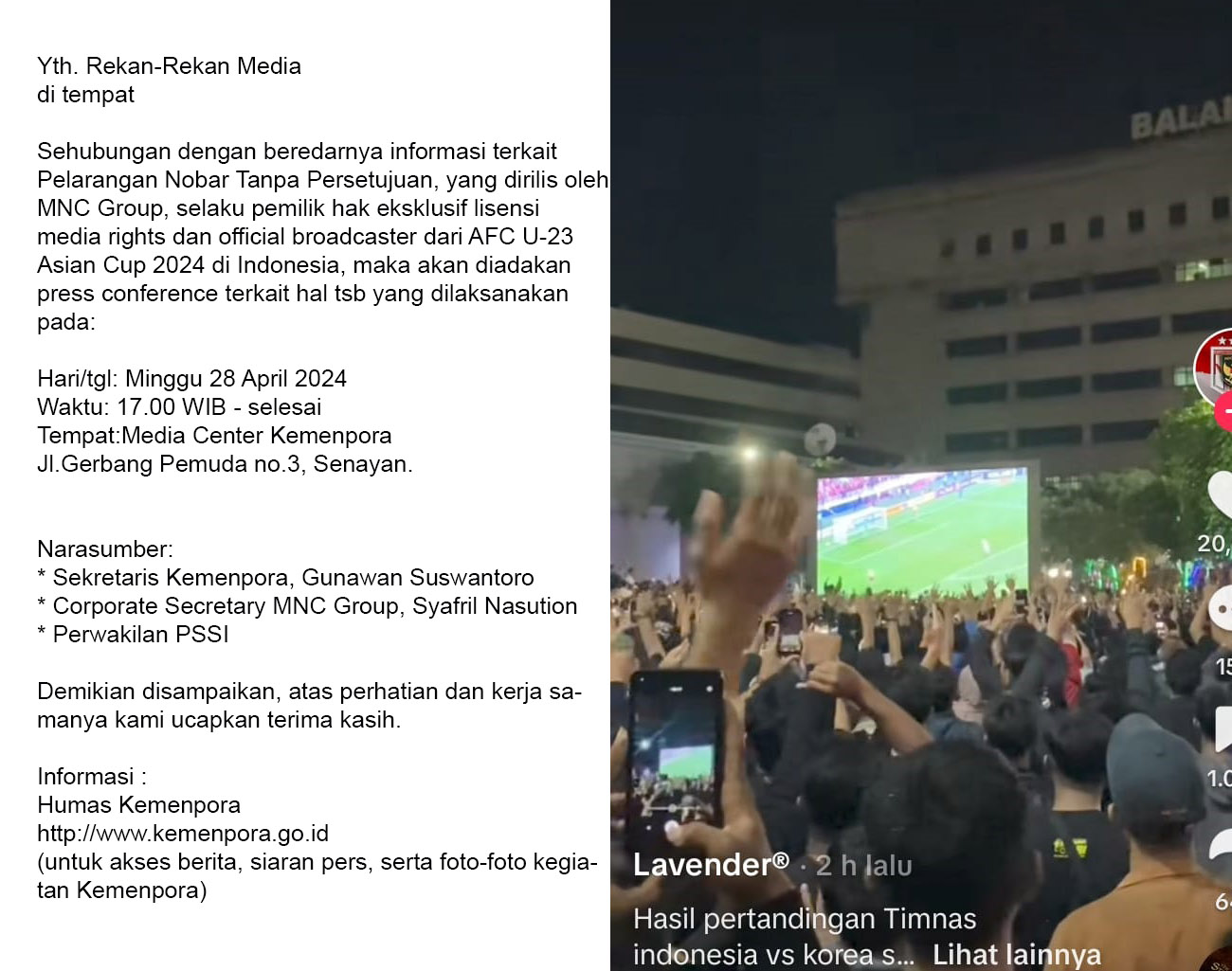 Kabar Sore ini, MNC Group Persilahkan Masyarakat Menggelar Nonton Bareng (Nobar) Piala Asia U-23 2024