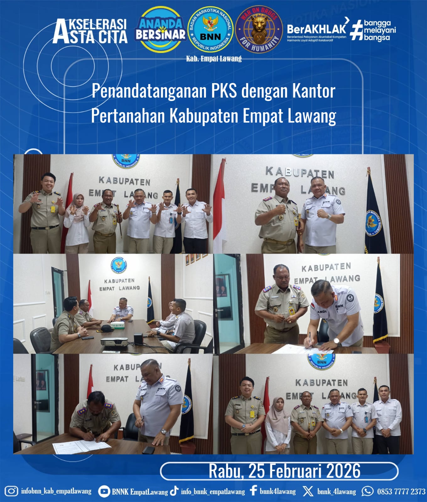 BNNK Empat Lawang Teken PKS P4GN dengan Kantor Pertanahan
