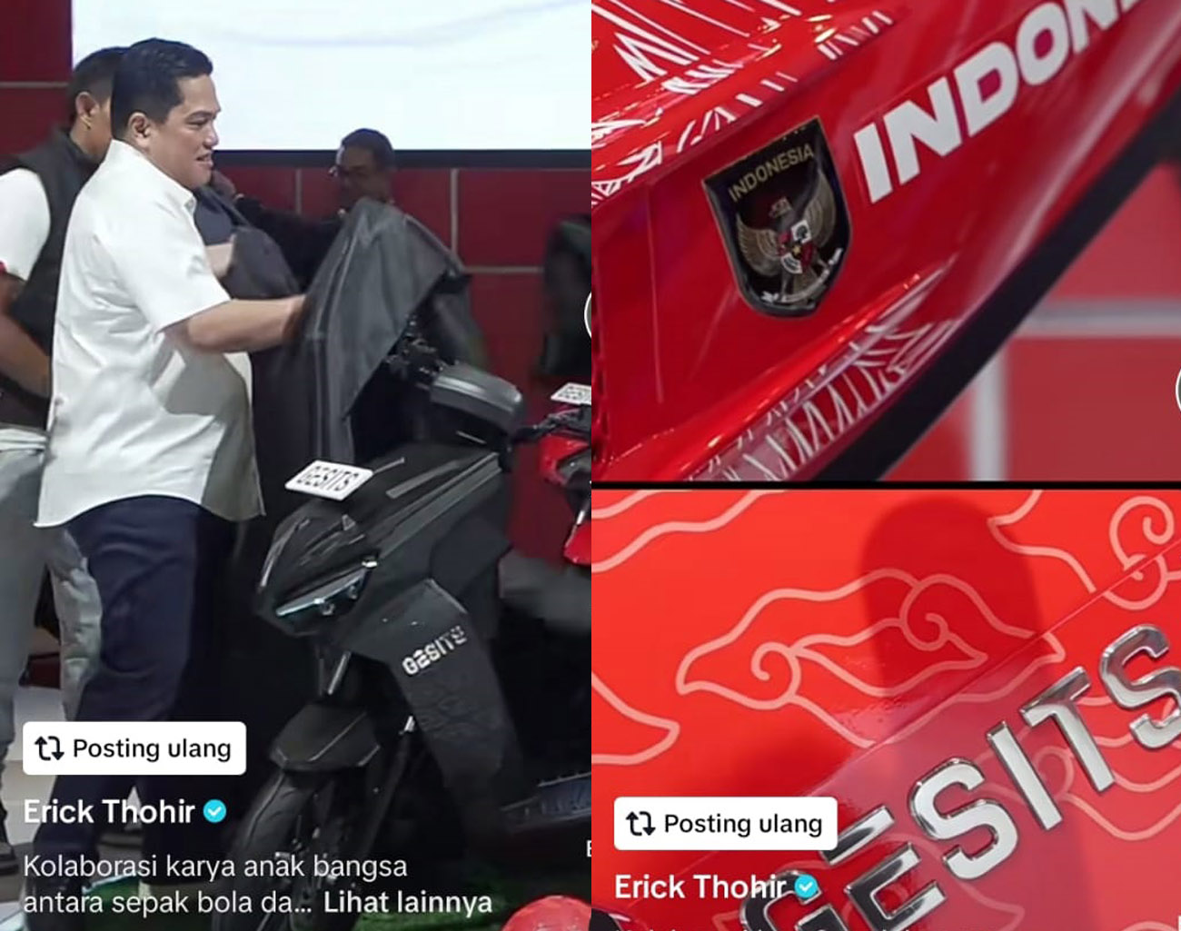 Keren, Ketua PSSI Erick Thohir Luncurkan Motor Gesits Jersey Timnas Indonesia, PSSI Kerja Sama PT GSI