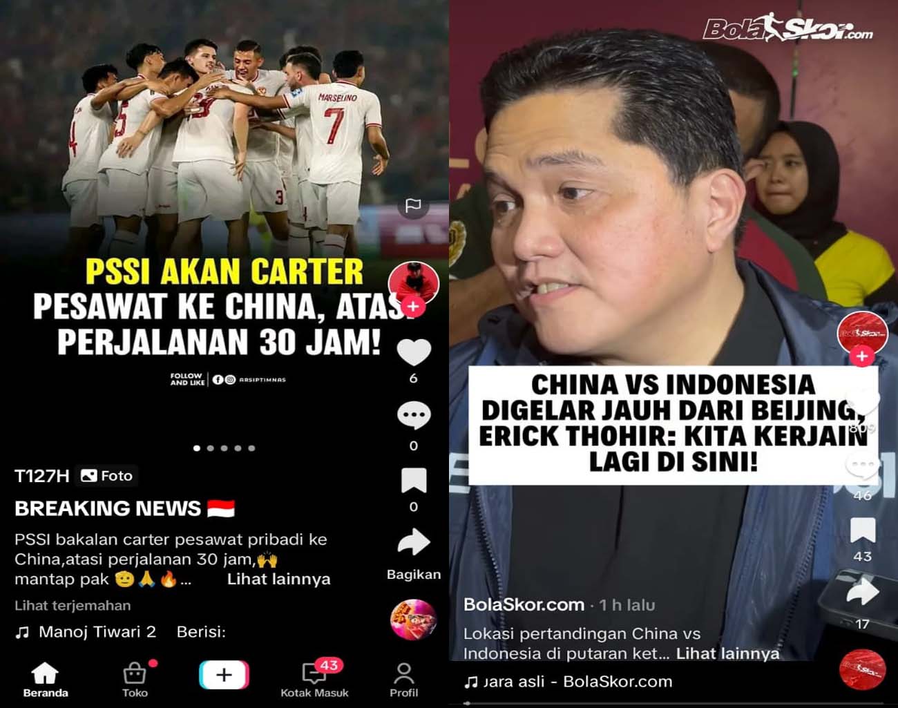 Solusi Erick Thohir Atasi Pemain Kelelahan, Indonesia vs China, Carter Pesawat, Kualifikasi Piala Dunia 2026