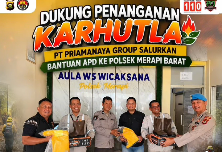 Bentuk Dukung Penanganan Karhutla, PT Priamanaya Group Salurkan Bantuan APD ke Polsek Merapi Barat
