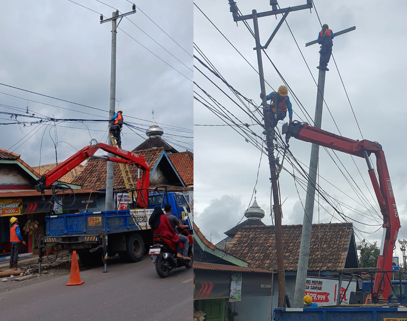 PLN Lembayung Gerak Cepat, Tindaklanjuti Perbaikan Kabel Menjuntai di Depan Masjid Al Mujahidin Desa Kebur