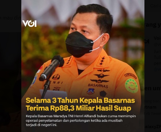 Ulah Kepala Basarnas, Netizen : Tidak Ada Jaminan TNI Aktif
