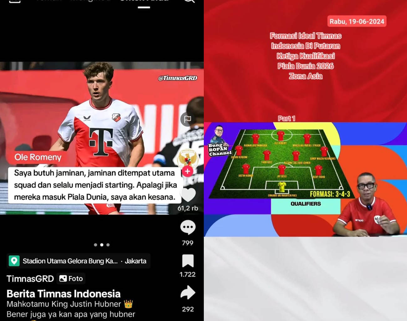 Ole Romeny Jadi Penyerang Utama Indonesia, Formasi Timnas 3-4-3, Ronde 3 Kualifikasi Piala Dunia 2026