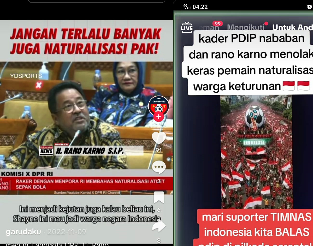 Rano Karno dan Putra Nababan Setuju Pemain Naturalisasi, Erick Thohir, Irak vs Indonesia, Piala Dunia 2026