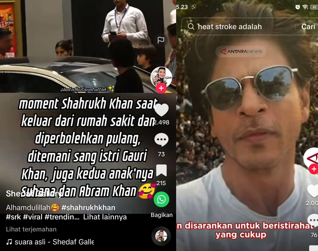 Perkembangan Shah Rukh Khan, Nontong Sepak Bola Kena Stroke, Cuaca Panas India, Aktor Pemain Film