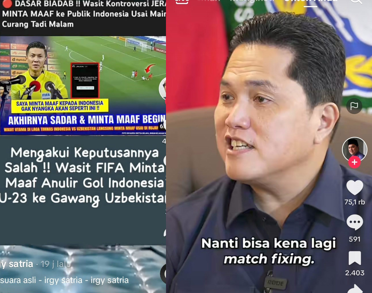 Kejadian Semifinal Piala Asia U-23 2024, Ketua PSSI Erick Thohir akan Benahi Sistem Wasit Sepak Bola