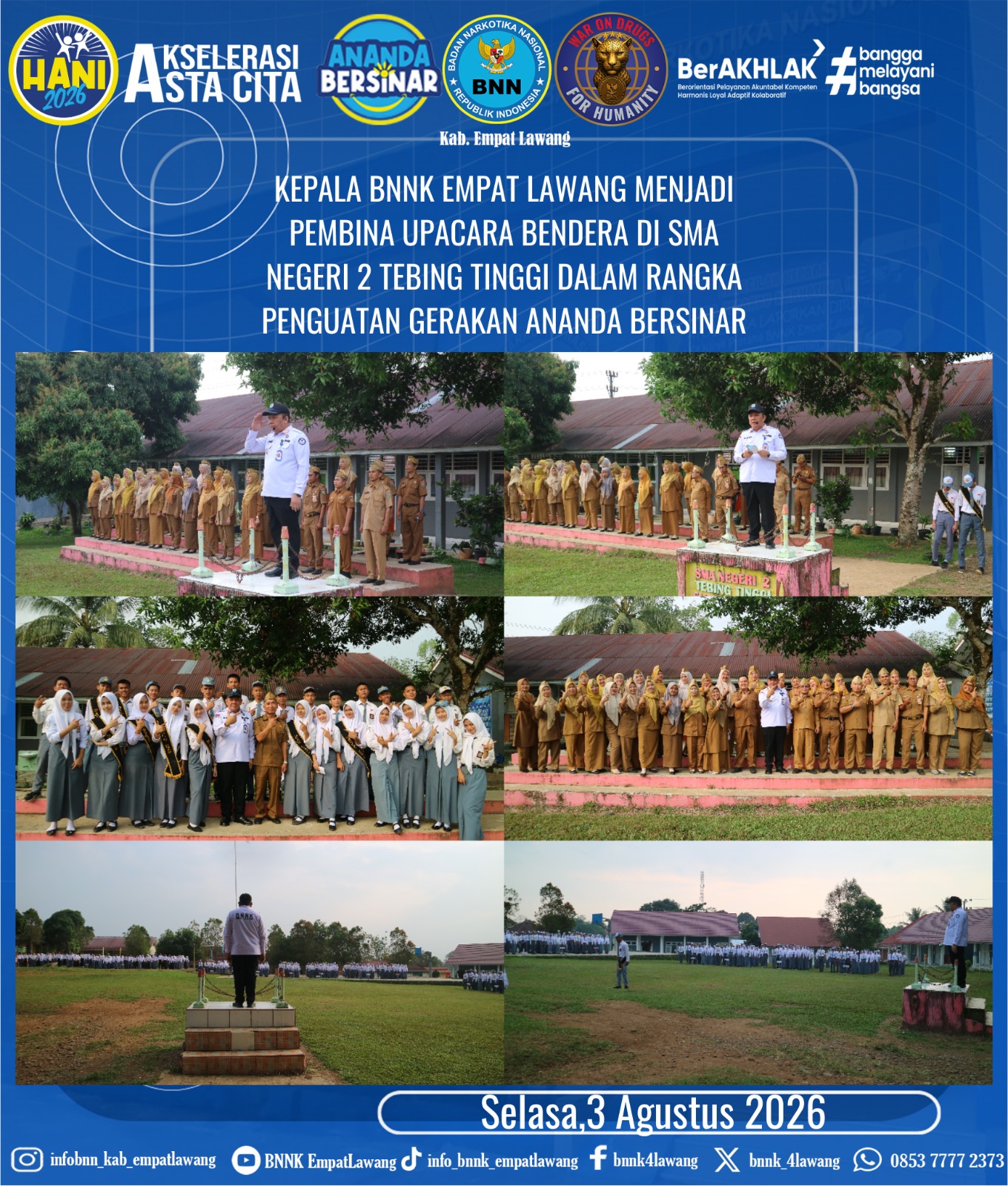 Kepala BNNK Empat Lawang Jadi Pembina Upacara di SMAN 2 Tebing Tinggi, Gaungkan Gerakan ANANDA BERSINAR