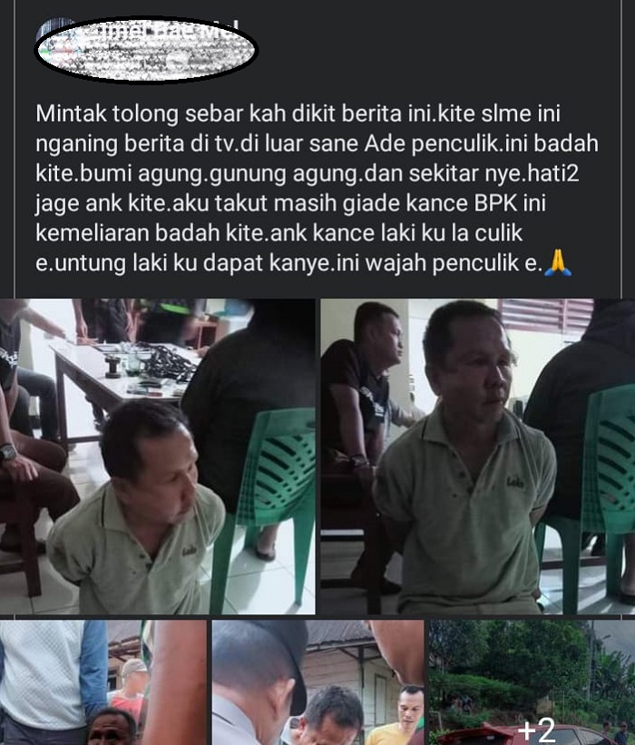 Pengguna Medsos Minta Viralkan, Wajah Pelaku Pencurian Anak Dibawah Umur di Tanjung Sakti Lahat 