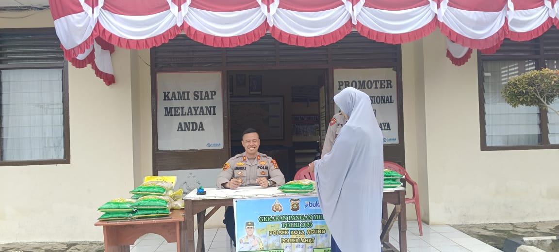 Pelaksanaan Gerakan Pangan Murah Polres Lahat dan Bulog melalui Polsek Kota Agung Berjalan Lancar