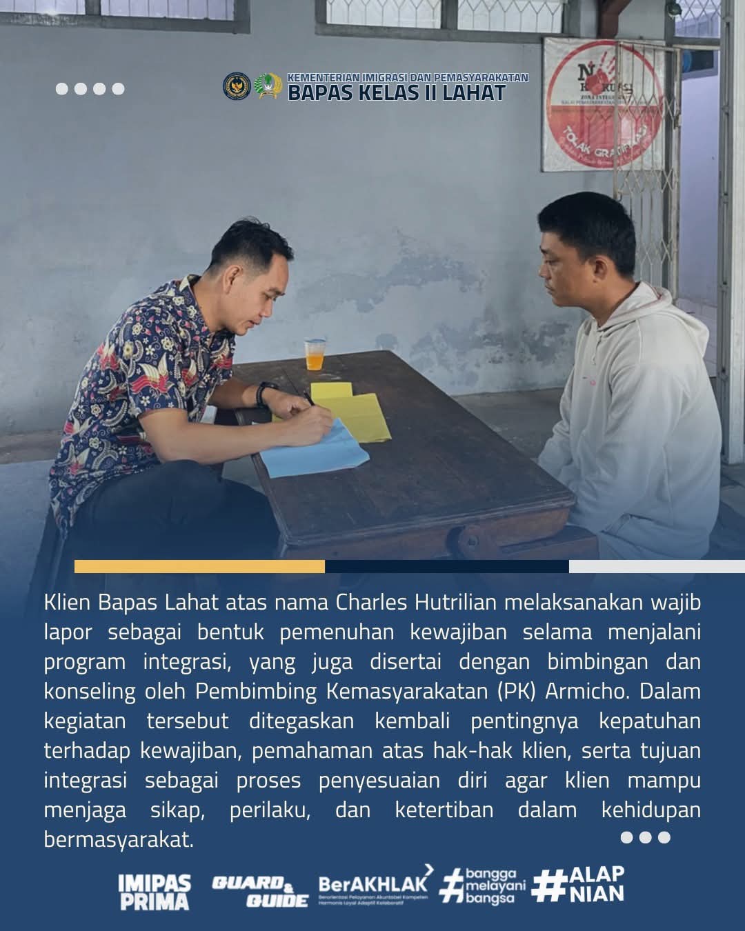 Klien Integrasi Jalani Wajib Lapor di Bapas Lahat, Dapat Bimbingan dan Konseling