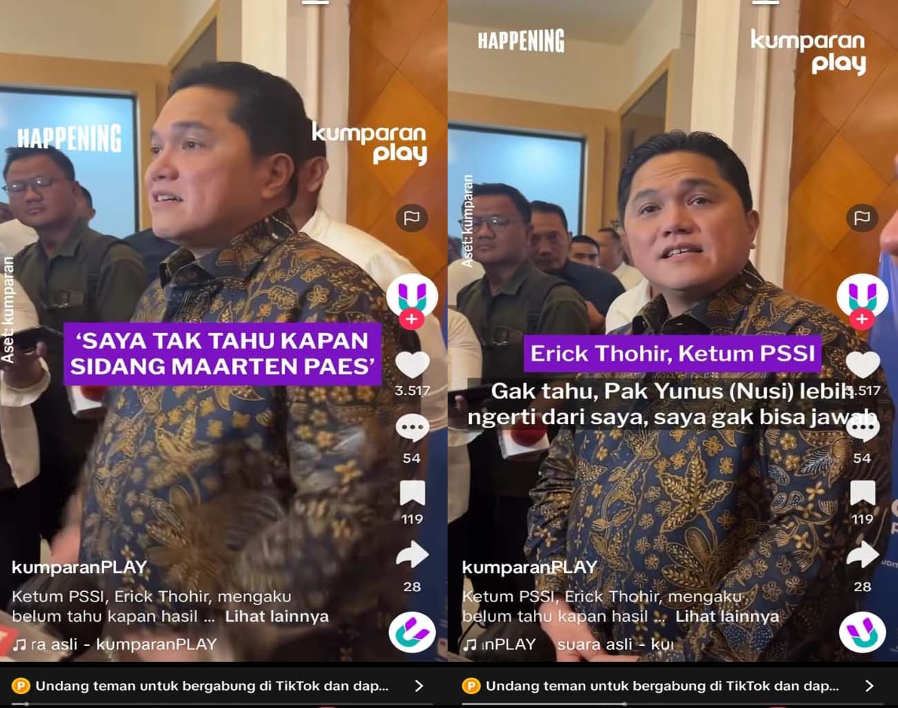 Jawaban Erick Thohir-Yunus Nusi Bingung, Jadwal Sidang Maarten Paes, Kualifikasi Piala Dunia 2026