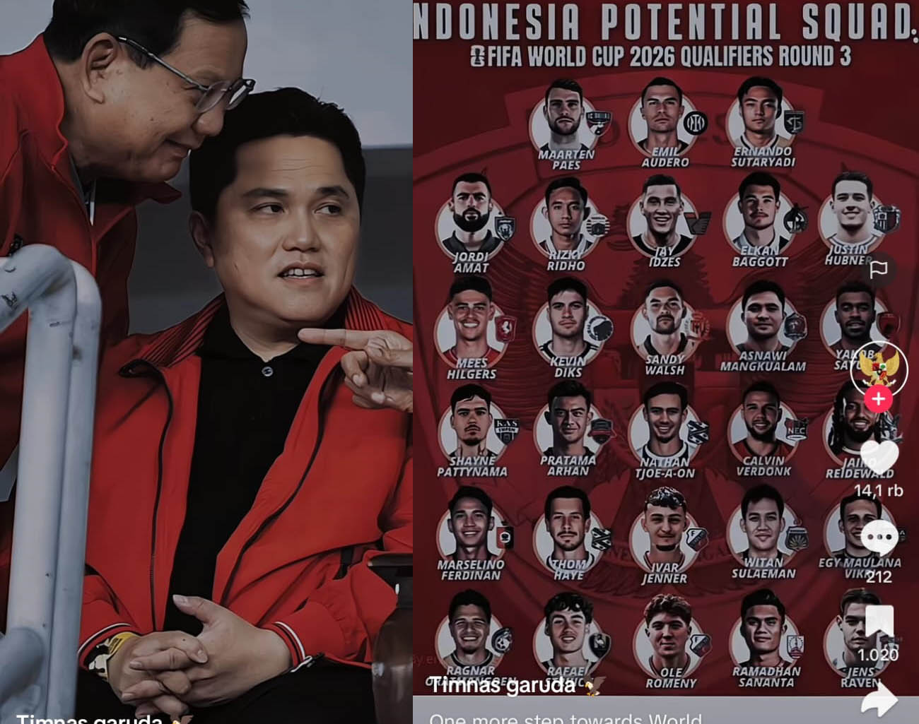 Dukungan Presiden Terpilih Indonesia, Prabowo Subianto, Ketua PSSI Erick Thohir, Kualifikasi Piala Dunia 2026