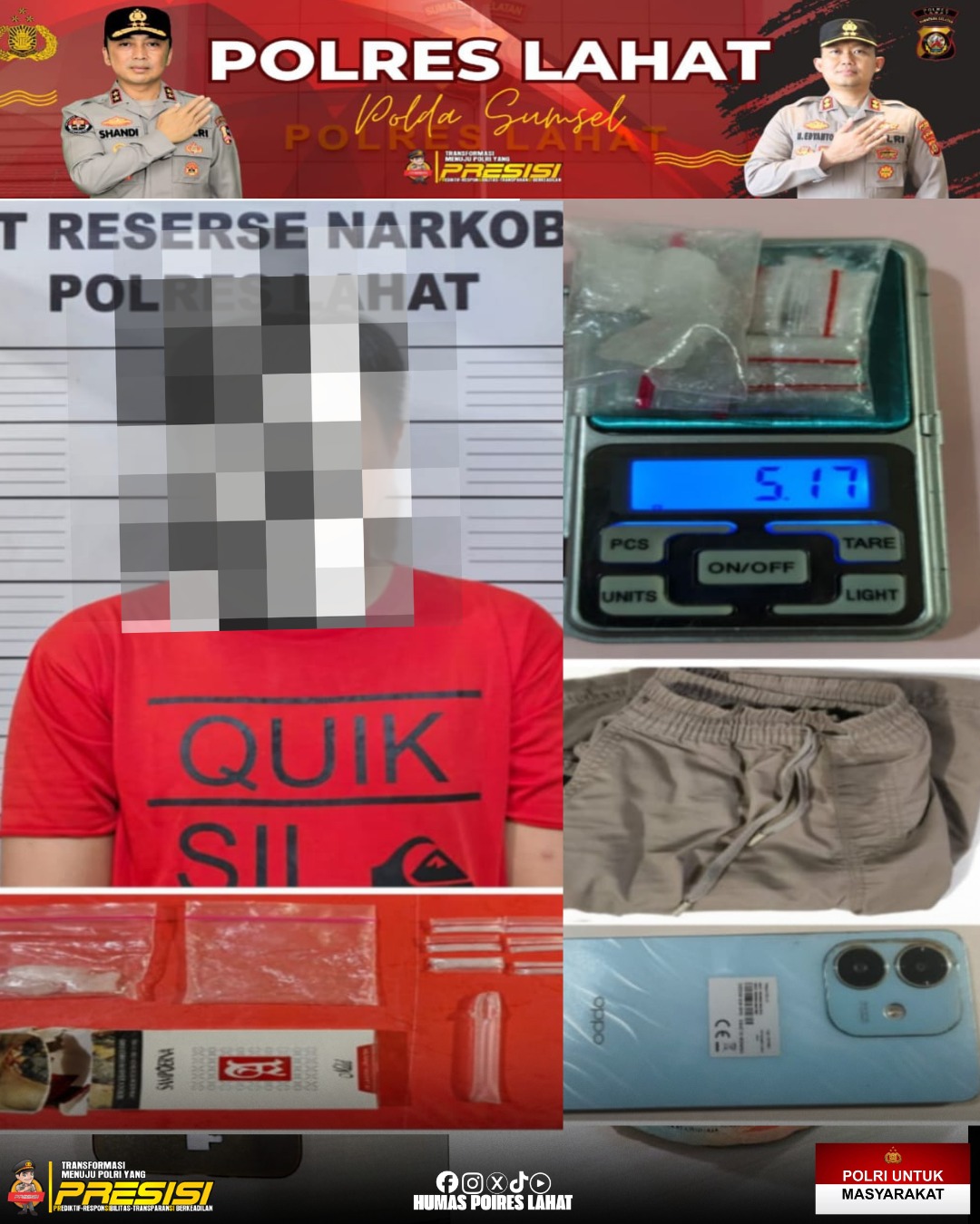 7 Paket Sabu dan 1 Tersangka Diamankan Satres Narkoba Polres Lahat