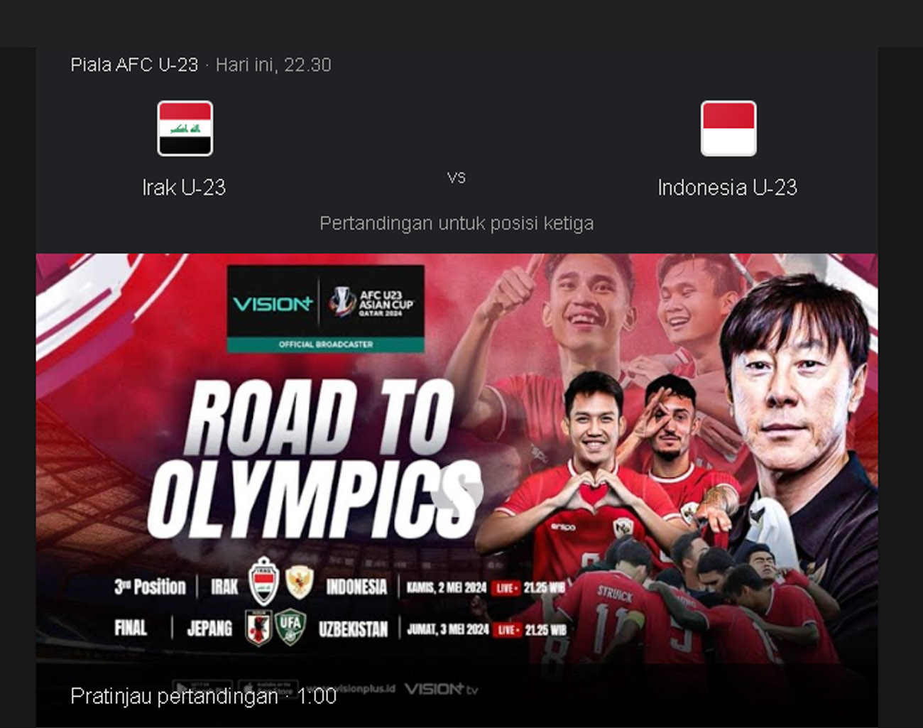 Google Beritahu Jadwal Final dan Perebutan Juara 3 Piala Asia U-23 2024, Saksikan ya