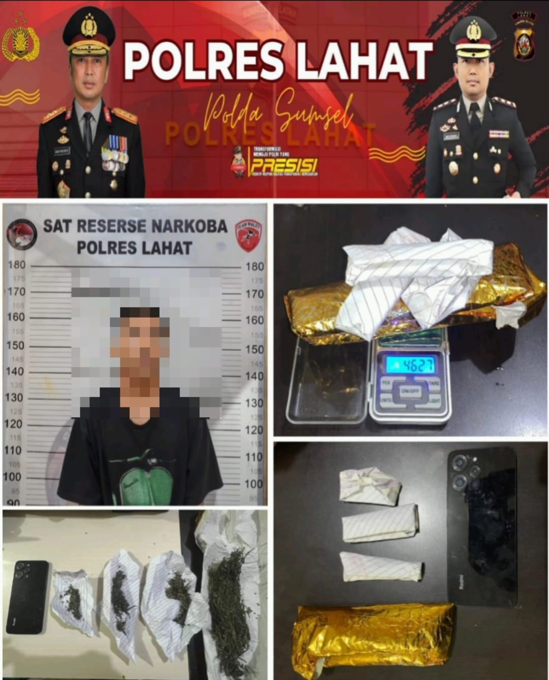 Satres Narkoba Polres Lahat Amankan 4 Paket Ganja dan Satu Tersangka